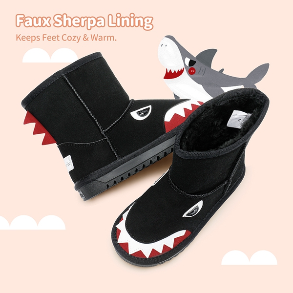 Kids Cute Animal Faux Sherpa Lining Boots - BLACK SHARK - 3